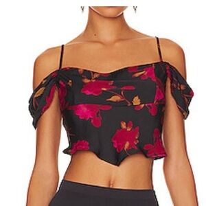 Free People Cassandra Floral Off Shoulder Crop Top Black Red Size Small Boho